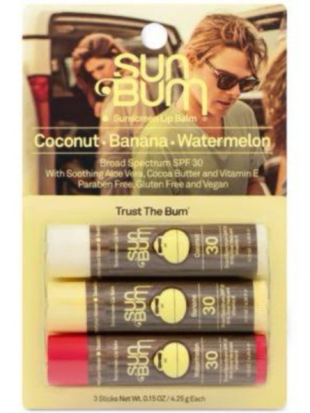 Sun Bum SPF 30 Lip Balm Trio — Coconut, Banana, Watermelon